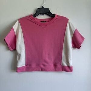 PAPERMOON Colorblock Soft Girl Crop Sweatshirt Pink White L Retro Sporty Boho